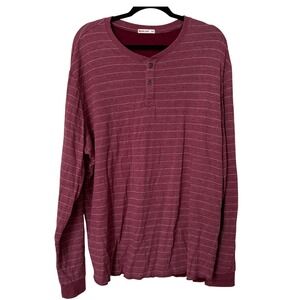 Marine Layer Mens XXL Henley Shirt Burgundy Striped Long Sleeve 13678